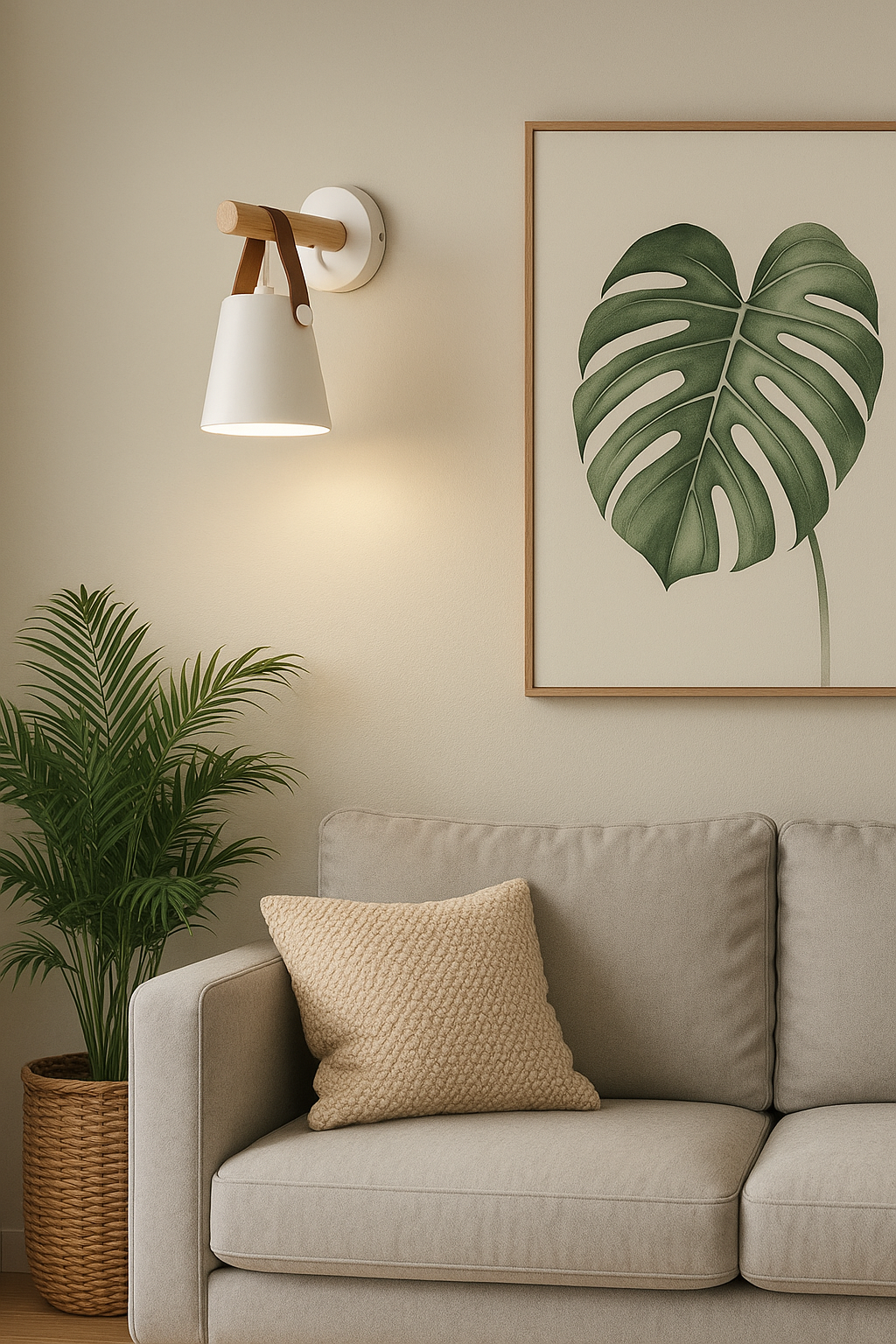 Maison Nuna | Nordic Wall Lamp with Wooden Arm & Leather Strap