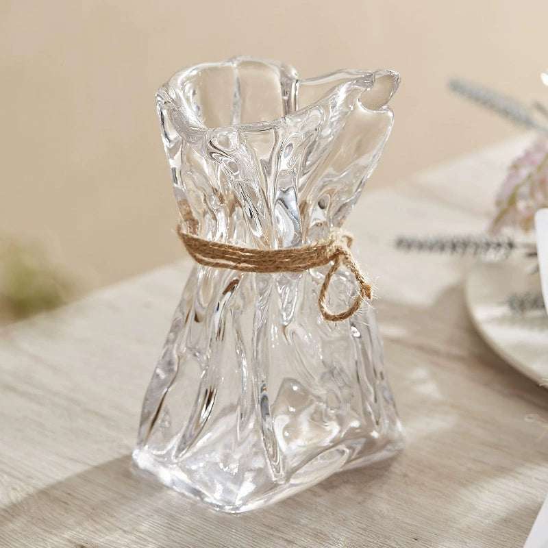 Wrinkled Glass Vase with Twine