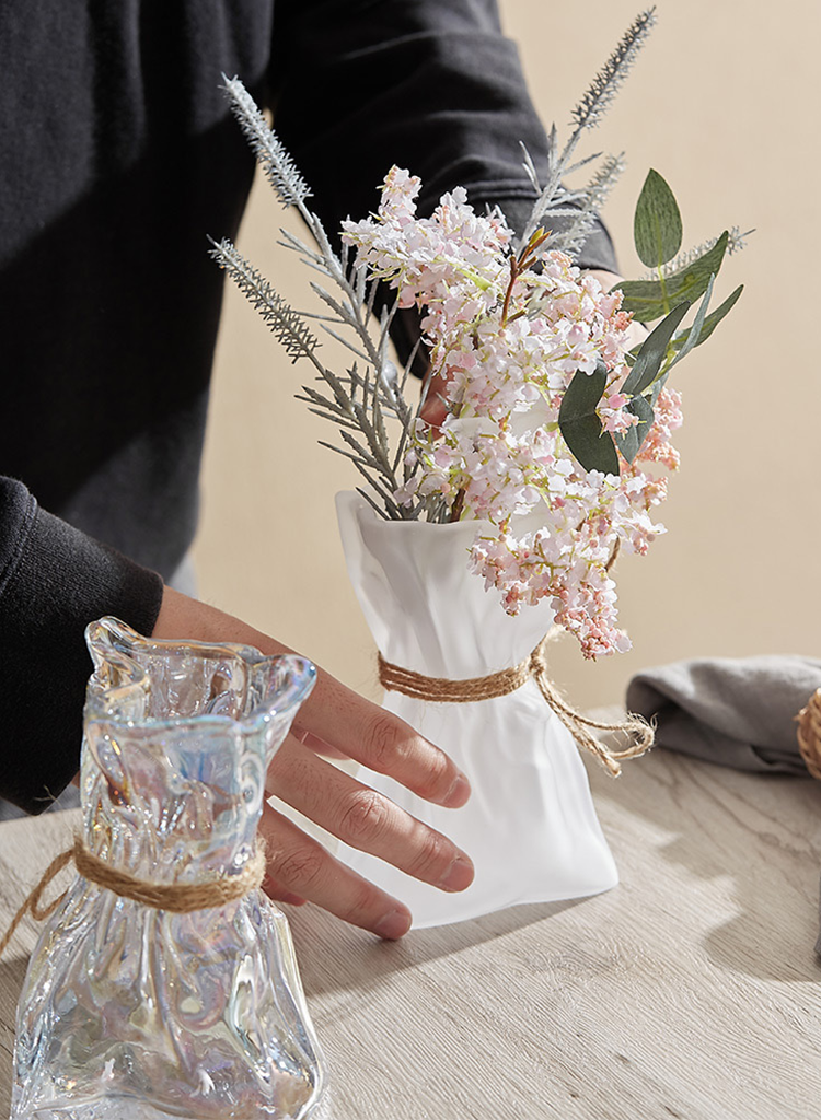 Wrinkled Glass Vase with Twine