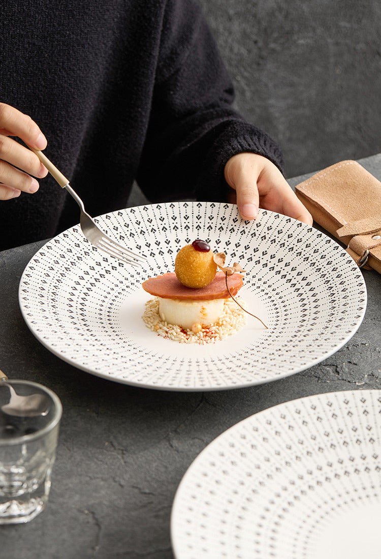 White Glazed Ceramic Dinner Plate – Heart Pattern Design