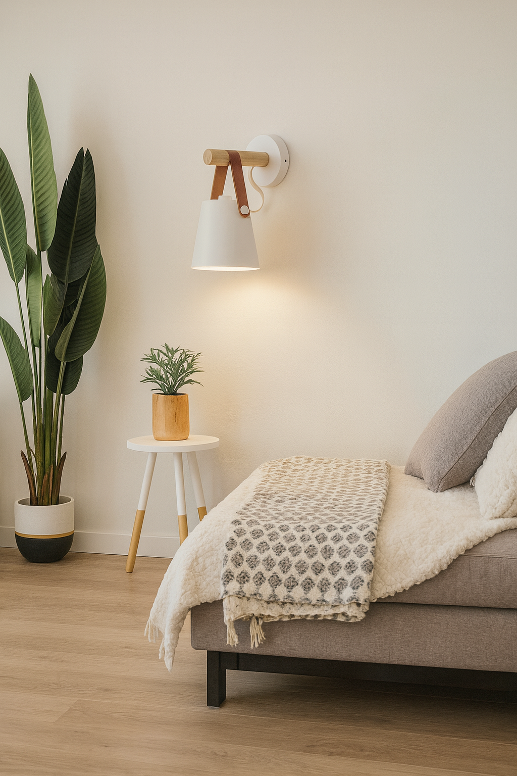 Maison Nuna | Nordic Wall Lamp with Wooden Arm & Leather Strap