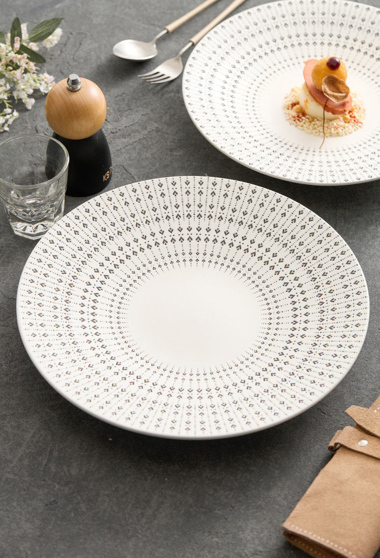 White Glazed Ceramic Dinner Plate – Heart Pattern Design