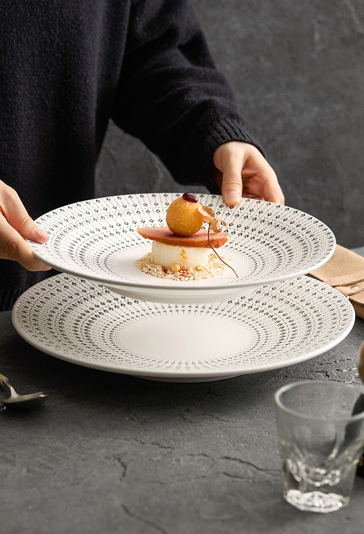 White Glazed Ceramic Dinner Plate – Heart Pattern Design