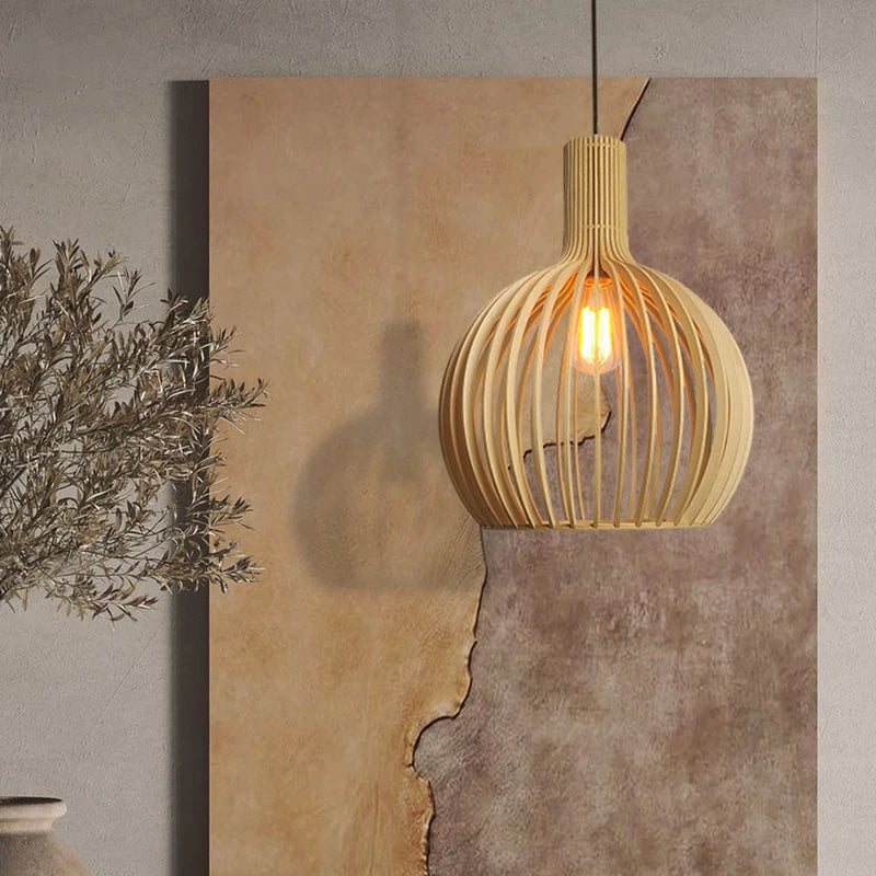 🪶 Wooden Bird Cage Pendant Lamp