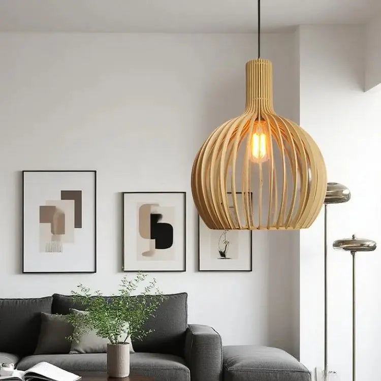 🪶 Wooden Bird Cage Pendant Lamp