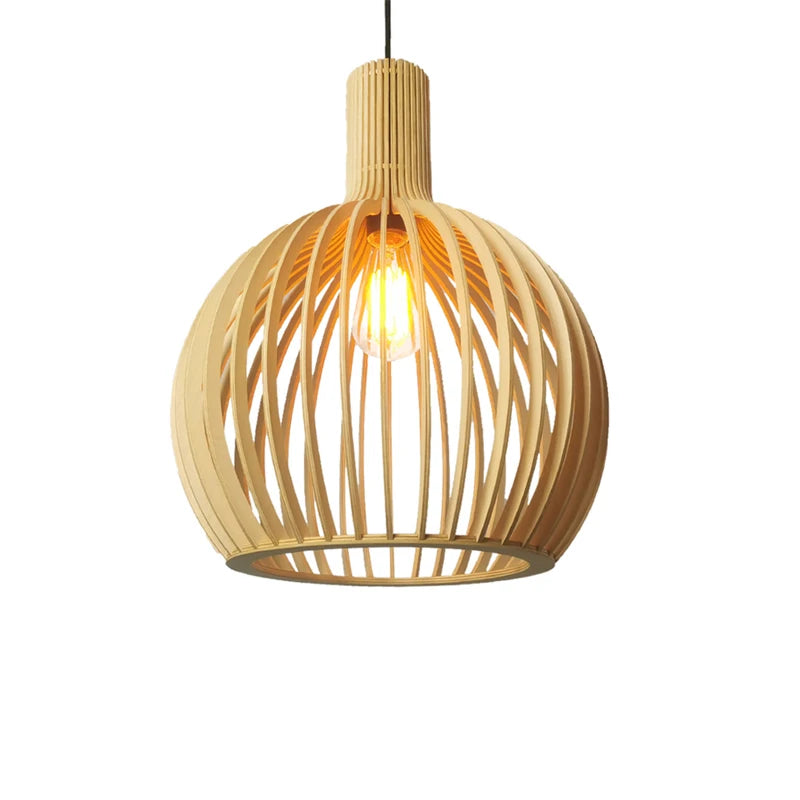 🪶 Wooden Bird Cage Pendant Lamp